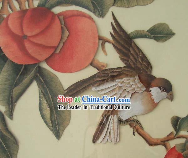Chinese Classic Hand Carved Wood House Solid Decorative Painting-Persimmon