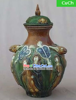 Chinese Classic Archaized Tang San Cai Statue-Sheep Head Amphora Lidded Tang Dynasty Rich Lady Jar