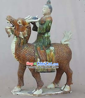 Chinese Classic Archaized Tang San Cai Statue-Kylins