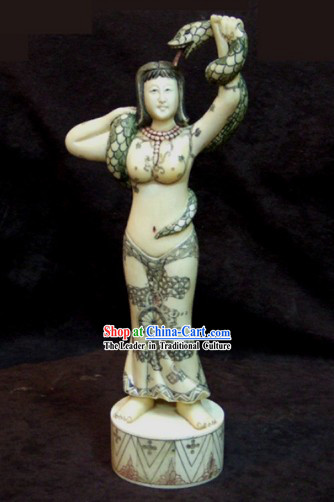 Chinese Classic Ox Bone Handicraft Sculpture Statue-Snake Girl