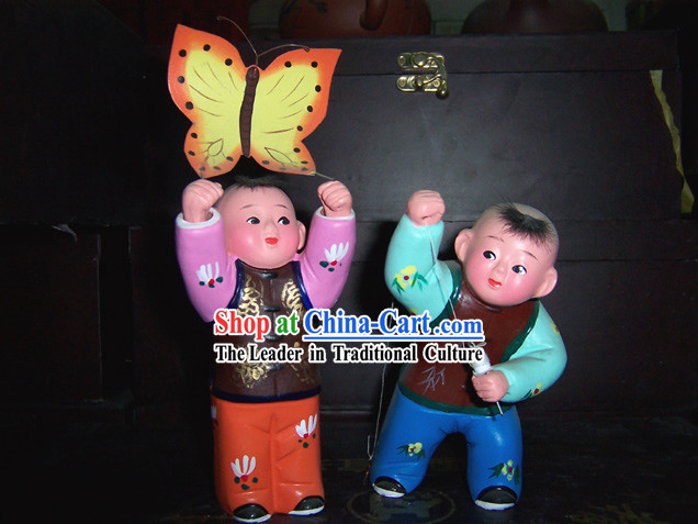 Chinese Clay Sculpture-Flying the Kite