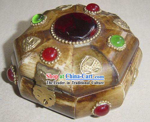 Tibet Big Yak Bone Precious Stone Jewelry Box