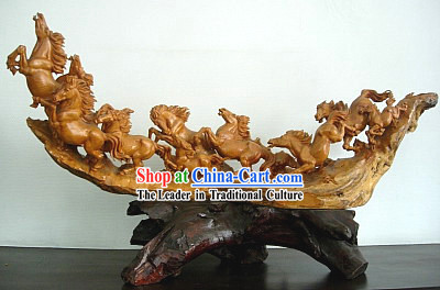 Chinese Hand Carved Sculpture-Running Horses Group
