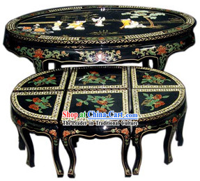 Chinese Stunning Palace Lacquer Ware Table and Stool Set