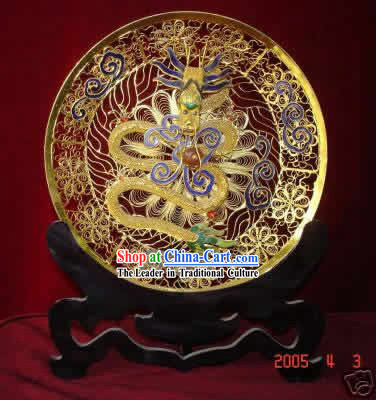 Chinese Palace Cloisonne Golden Dragon Plate