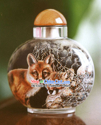 Snuff Bottles With Inside Painting Chinese Animal Series-Fox Love