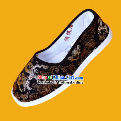 Chinese Hand Made Folk Dragon Cloth Shoes for Man