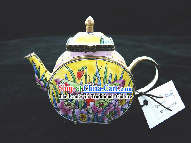 Chinese Hand Painted Enamel Kettle-Butterfly Angel