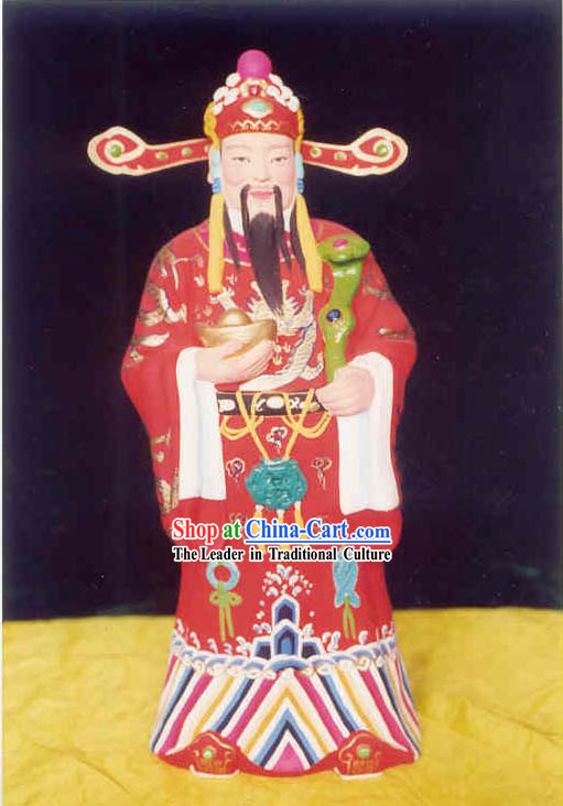 Chinese Hand Painted Sculpture Art of Clay Figurine Zhang-Plutus