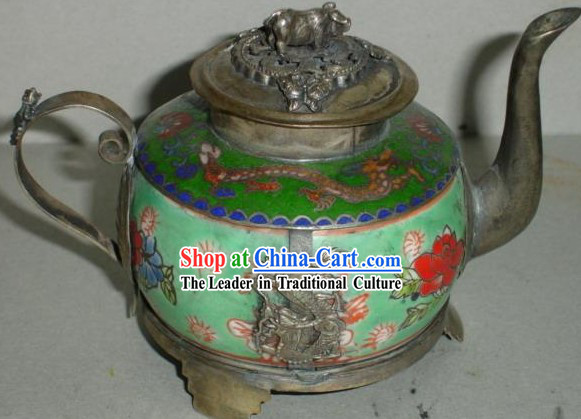 Chinese Classic Dragon Jade and Silver Kettle