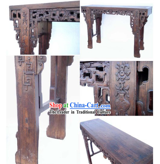 Chinese Ancient Hand Carved Nan Wood Long Console Table