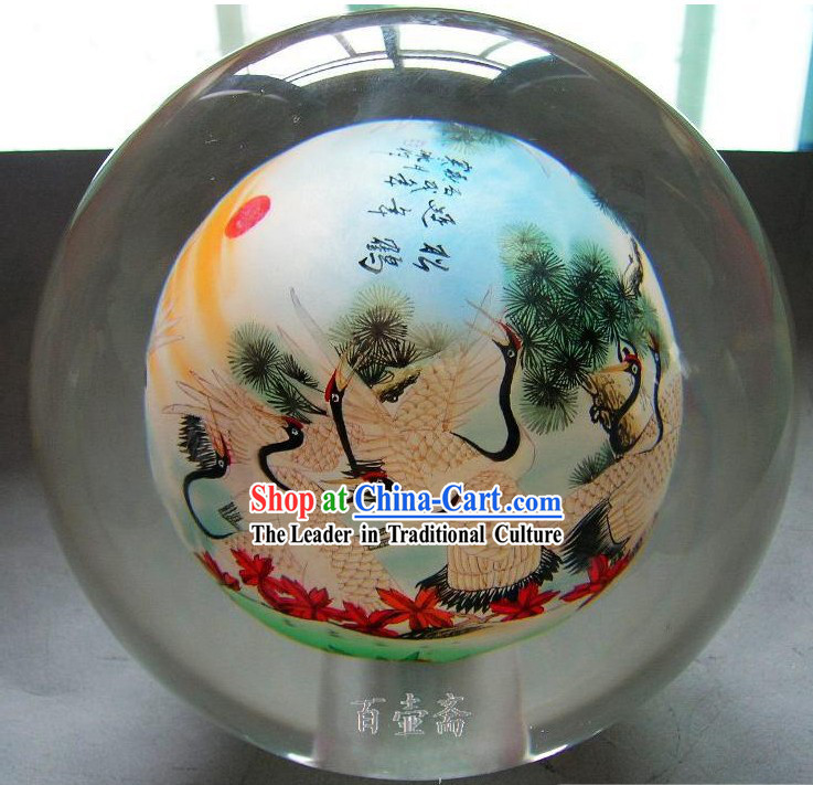 Chinese Snuff Bottle With Inside Painting-Cranes