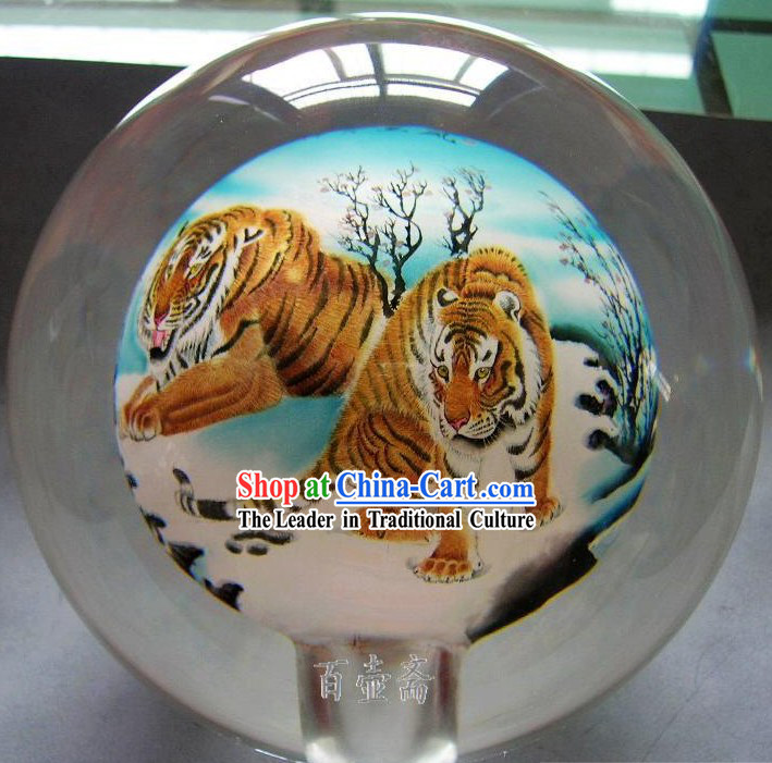 Chinese Snuff Bottle With Inside Painting-Tigers
