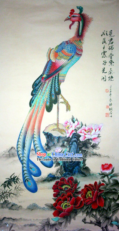 Chinese Traditional Painting with Meticulous Detail-Peony and Phoenix