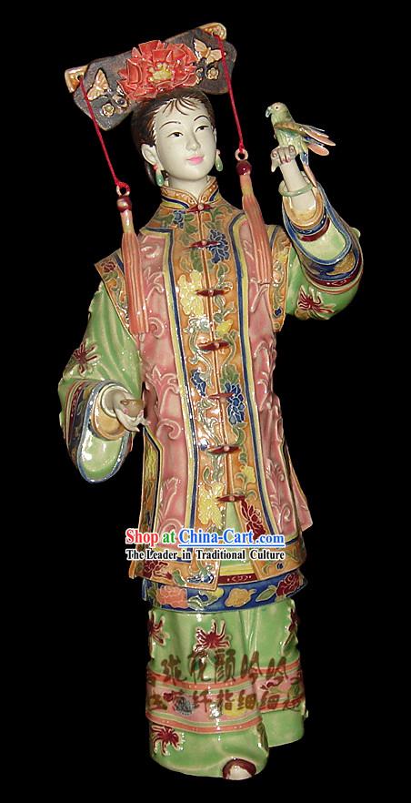 Chinese Stunning Porcelain Collectibles-Ancient Maiden with Bird