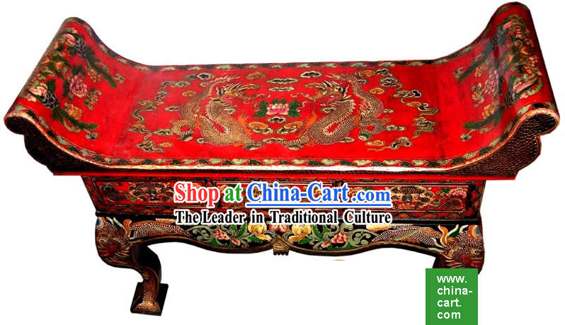 Chinese Coloured Drawing Dragons Three Drawers Large Table_Desk_
