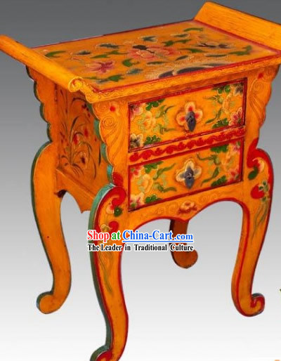 Chinese Coloured Painting Double Drawers Phone Table