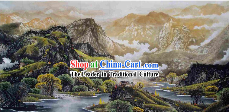 Large Traditional Chinese Painting by Shi Yiren-Mountain