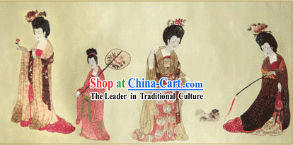 Chinese Bian Liang Embroidery Handicraft-Beauty Picking Fowers