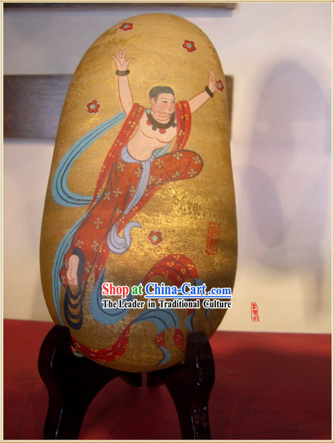 Chinese Dunhuang Hand Painted Cobblestone Mural Art-Bodhisattva
