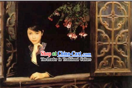 Chinese Wall Oil Paintings - Traditional Beauty in Black