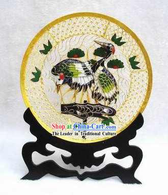 Chinese Classic Cloisonne Crane and Pine Plate-Gift For Old Man