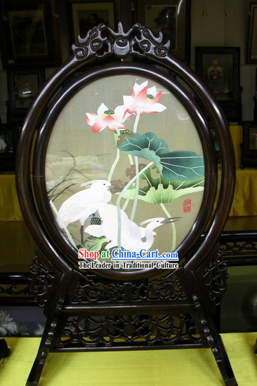 Chinese Double-sided Embroidery Handicraft-Lotus and White Heron