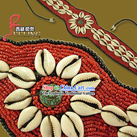 Tibetan 100_ Hand Made Red Coral Kallaite Decoration Belt