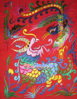 Chinese Miao Minority Silk Thread Hand Embroidery Art-Dragon and Phoenix