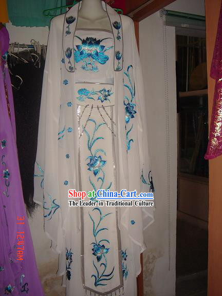 Chinese Classic White Kwan-yin Costumes Complete Set