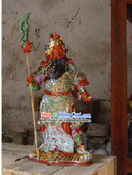 High Chinese Jingde Colorful Ceramics Gwan Gong Statue