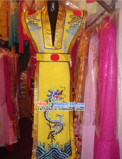 Chinese Traditional Ancient Embroidered Dragon Emperor Waistcoat and Belt Set