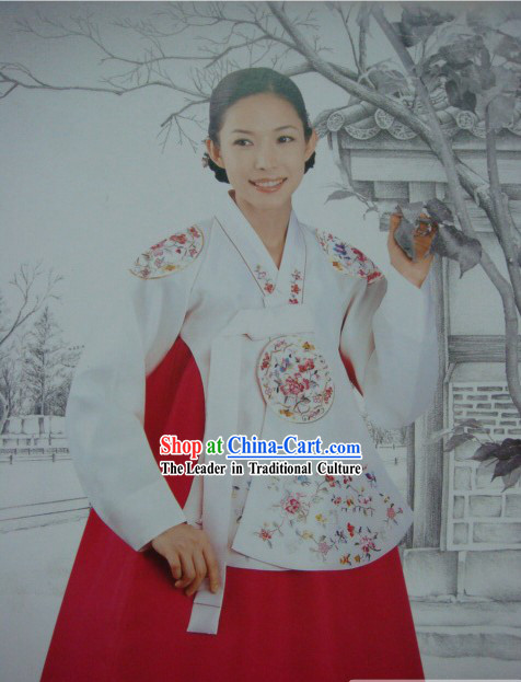 Supreme Korean Traditional Embroidered Flower Dress Hanbok Complete Set for Women