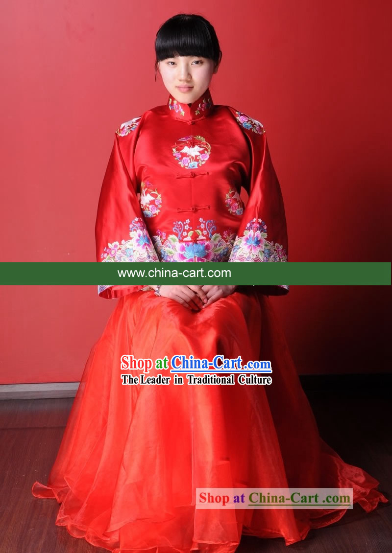 Supreme Chinese Traditional Hand Embroidered Lucky Red Wedding Costumes for Bride