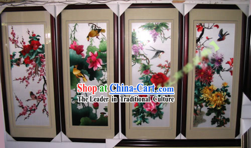 Supreme Chinese Hands Embroidery Handicraft Collectible - Four Seasons _four pieces set_