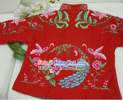 Supreme Chinese Traditional Hands Embroidered Phoenix Warm Cotton Jacket _red_
