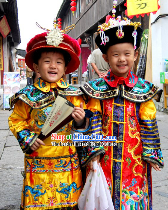 Traditional Chinese Emperor Costumes and Hat for Children