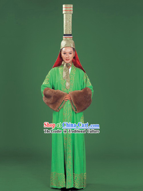 Chinese Traditional Mongolian Clothing and High Hat Complete Set