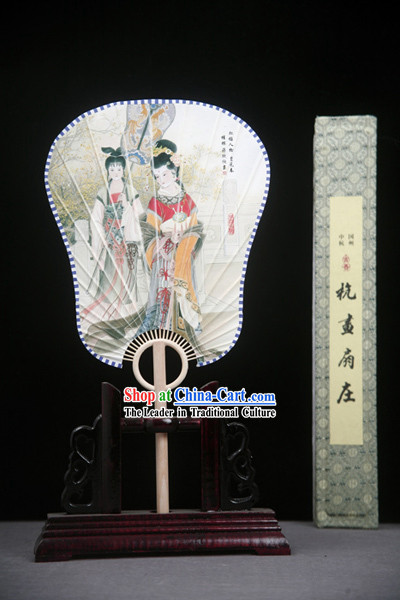 Chinese Handmade Palace Fan with Fan Base - Dream of Red Chamber