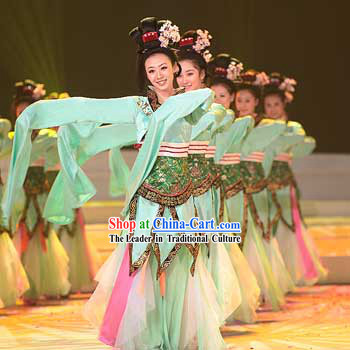 Traditional Chinese Ta Ge Palace Dance Costumes and Wig Complete Set