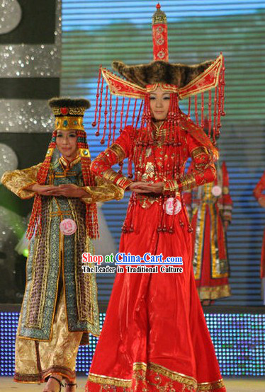 Chinese Traditional Mongolian Wedding Dress Complete Set