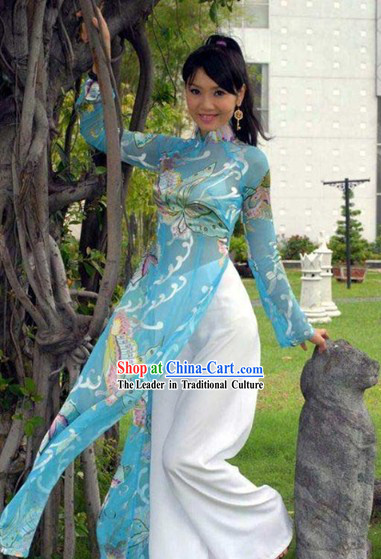 Vietnamese National Blue Butterfly Costume for Girls