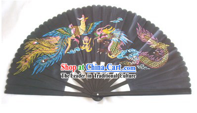 Chinese Traditional Black Phoenix and Dragon Kung Fu Dance Fan