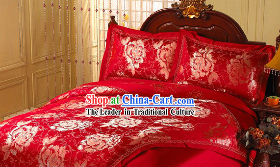 Chinese Lucky Red Qulit Cover and Sheet Cover Wedding Bed Set