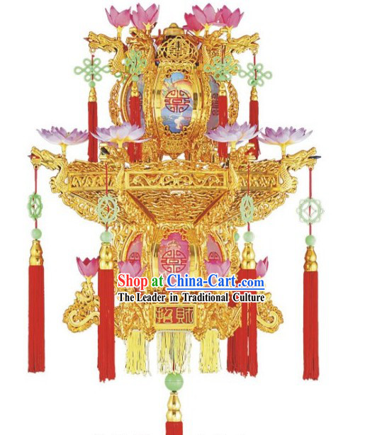 Chinese Classic Lotus and Jade Hanging Palace Lantern