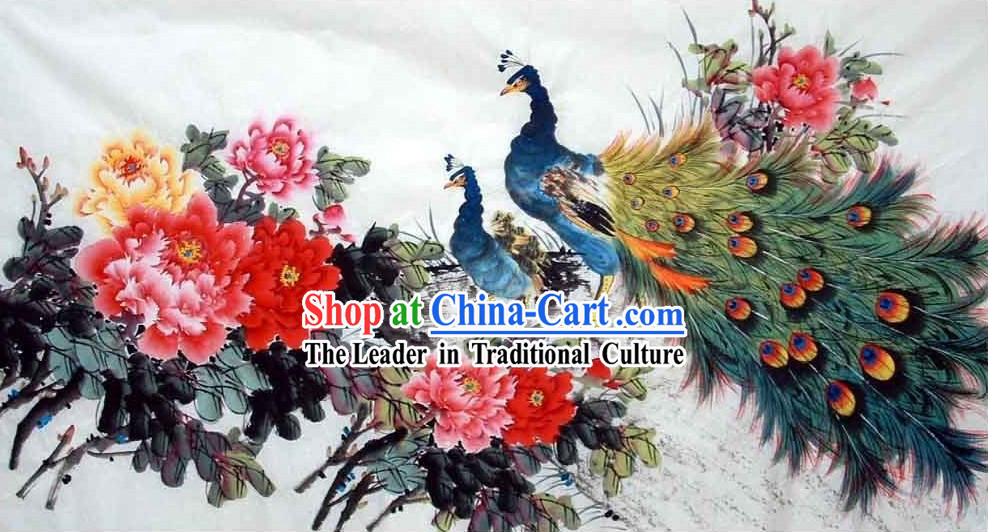 Traditional Chinese Painting - Peacock and China National Flower Peony