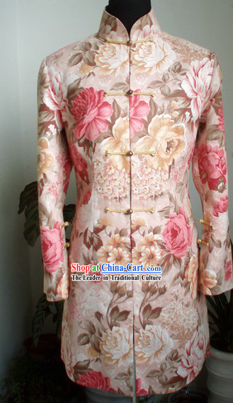 Traditional Mandarin Handmade Flowery Long Coat