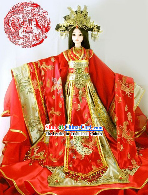 Supreme Chinese Ancient BJD Princess Wedding Clothing and Hair Decoration Complete Set for Adults