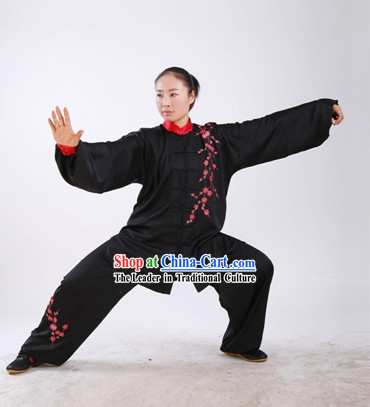 Chinese Tai Chi Embroidered Plum Blossom Blouse and Pants Complete Set