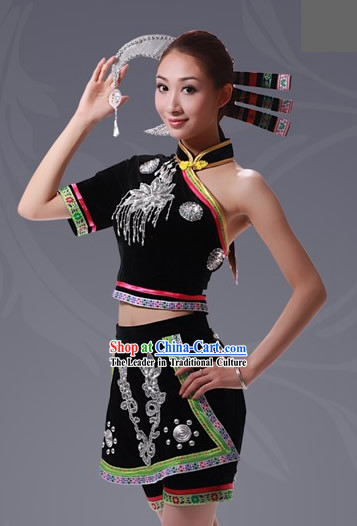 Chinese She Minority Costume and Hat Complete Set